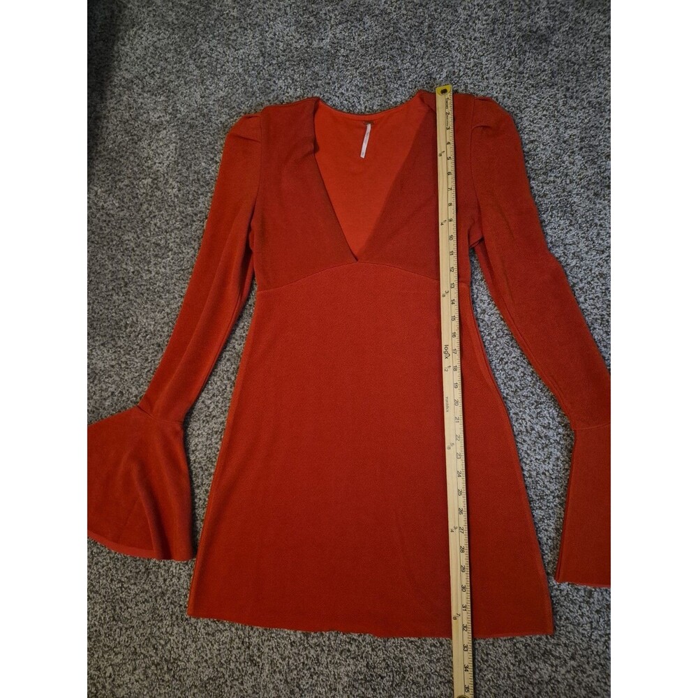 Free People Talk About It Mini Dress Red Bell Sleeve V-Neck Stretch Size S EUC - Picture 6 of 8